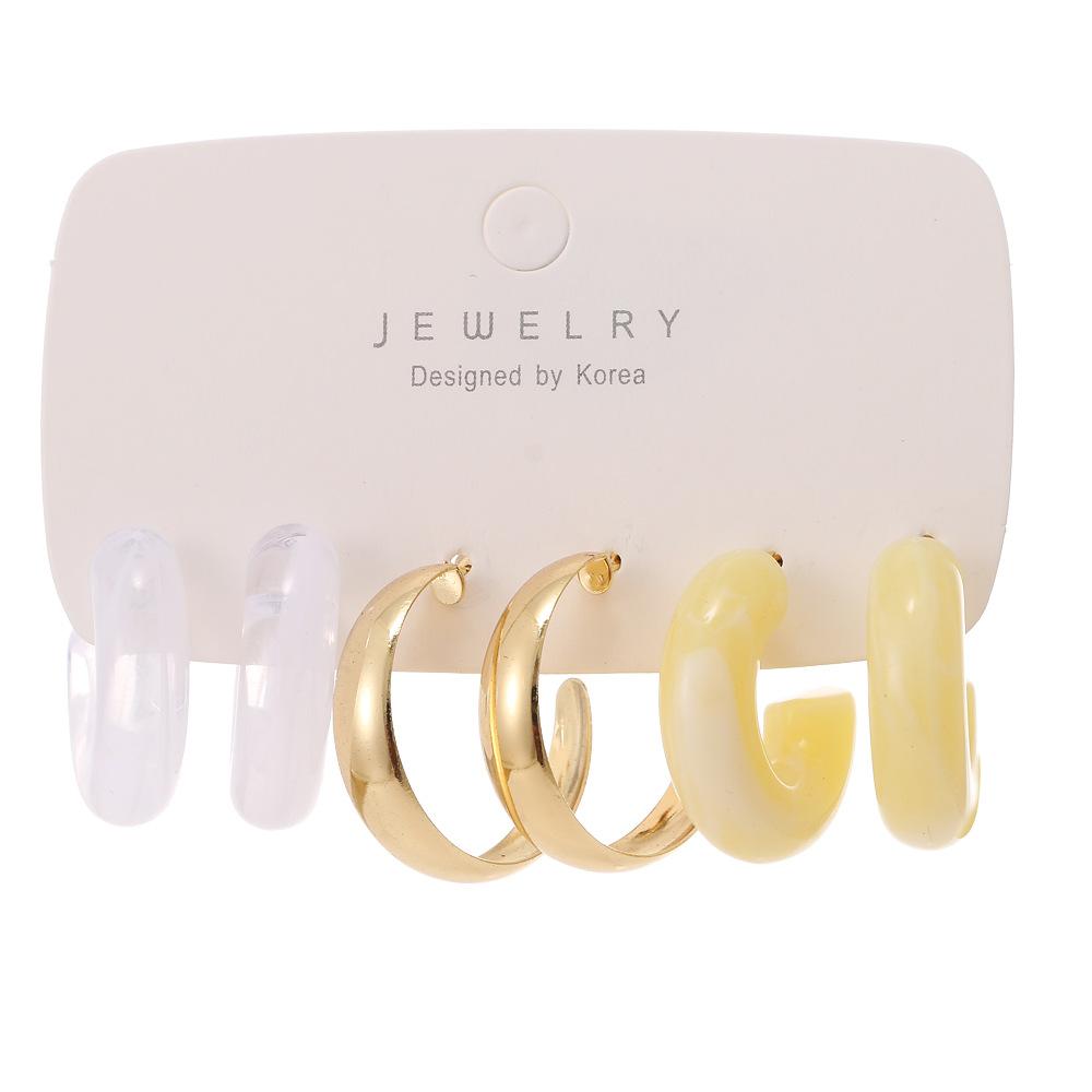 Acetatplatten-Ohrring-Set 3 Paar kreative neue Temperament-Retro-C-förmige Buchstaben-Harzohrringe