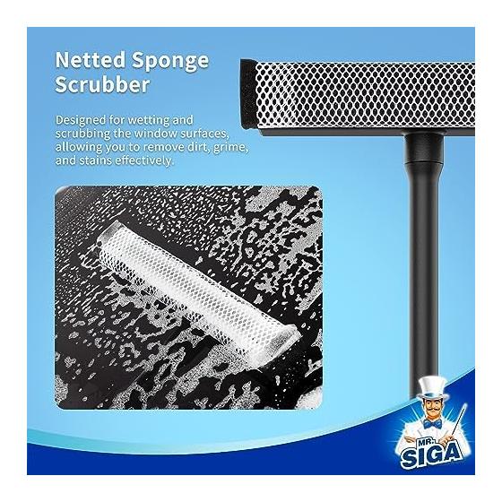 MR.SIGA Professional Car Window Cleaning Squeegee for Bathroom Glass Wall Cleaning with Handle, 2 in 1 Window Cleaning Squeegee Window Cleaning