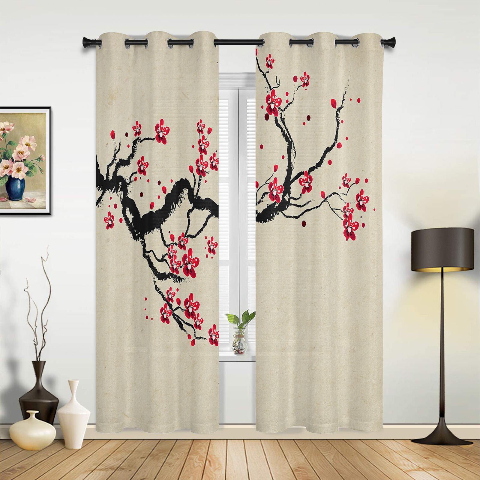 

Chinese Style Landscape Painting Curtains Bedroom Living Room Drapes Kitchen Children Window Curtain Home Decor Polyester Washable Sitting Ready W100*H130(CM)-Rod Pocket&2PCS