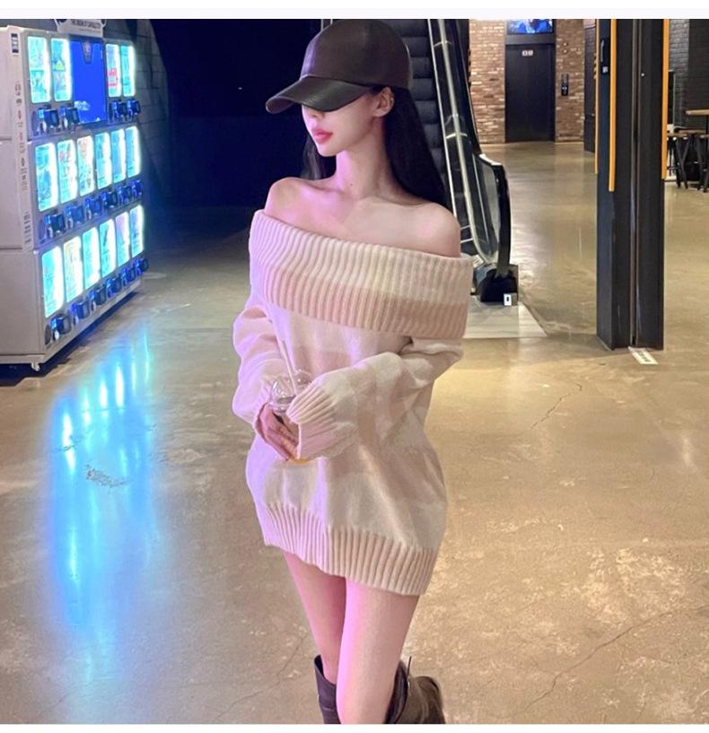 Korean Romantic Off-Shoulder Color Block Striped Knitted Top