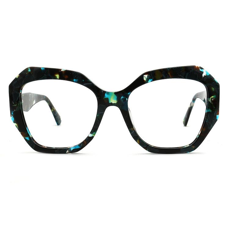 Luxury Reading Glasses For Women High Quality Polygonal Frame Retro Blue Print Optical Prescription Eyeglasses