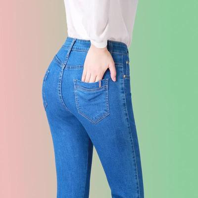 Gestickte hohe Taille Stretch-Jeans-Hosen Damen gerade lose Denim-Hosen Frühling Herbst Plus Size-Hosen