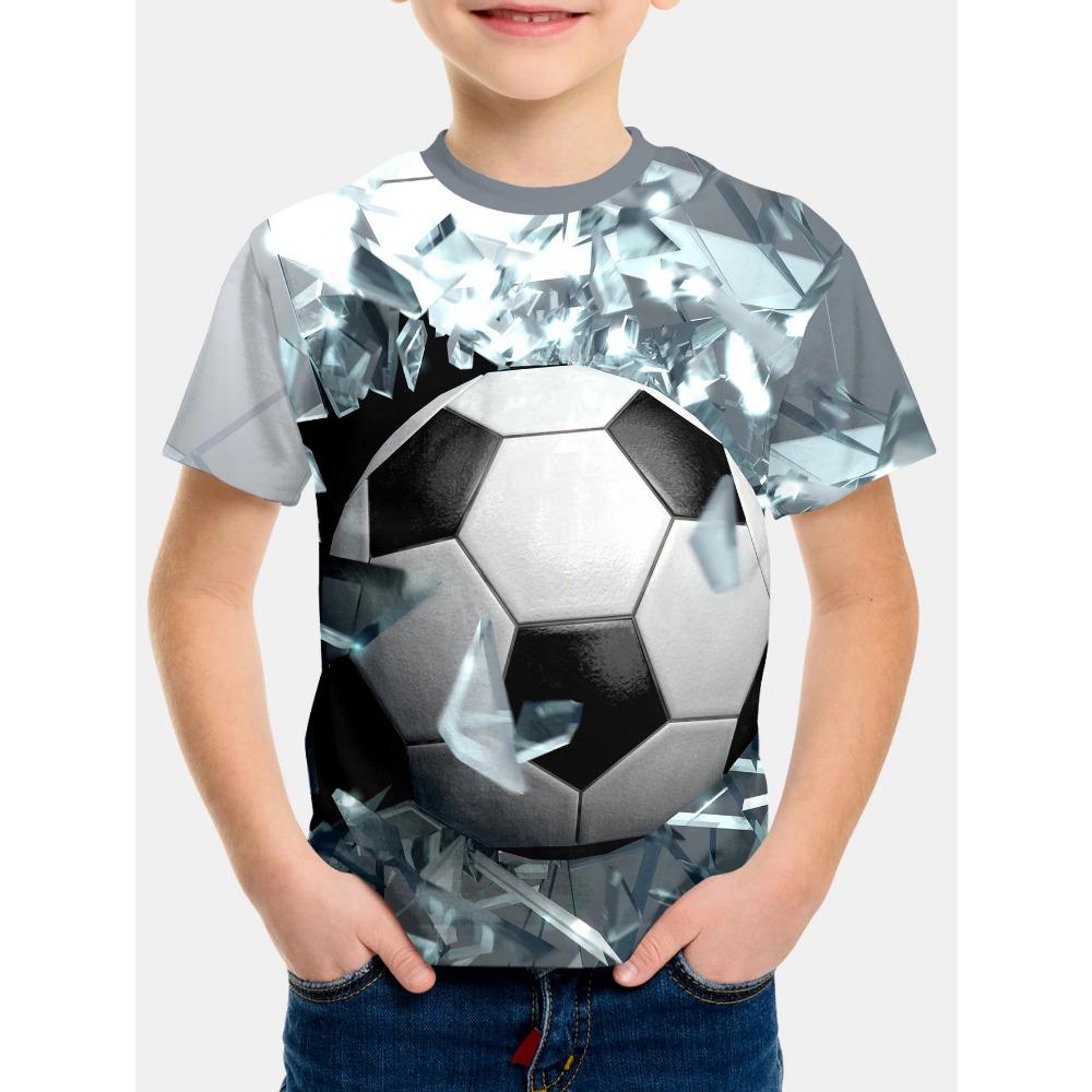 Cool Football T-shirt, Children's T-shirt, Boys' Outdoor Baby Summer Outfit, Short Sleeved 3D Football Print, Girls' T-shirt
