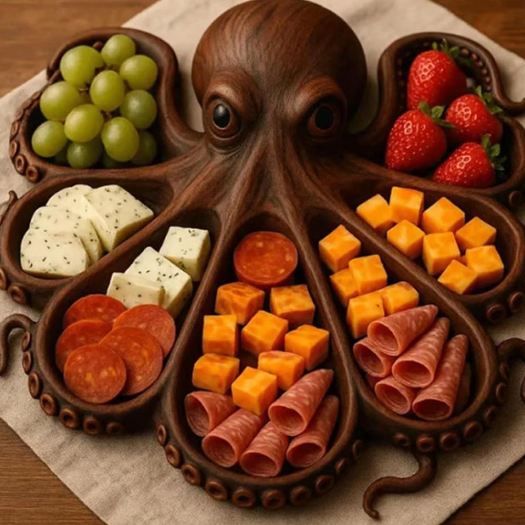 Oktopusförmige Servierplatte Buchenholz Käse- und Obst-Präsentationsbrett Küstenparty-Dekoration zur Unterhaltung von Gästen