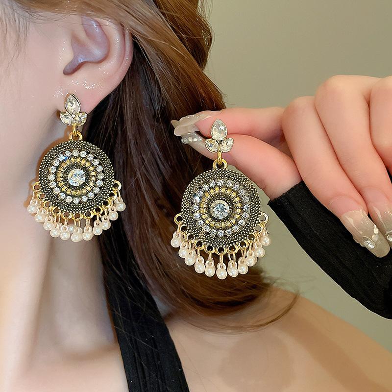 GemChic Women's New Vintage Colorful Set Rhinestone Water Drop Fringe Earrings Ethnic Fashion Stud Earrings Birthday Christmas Jewelry Gift