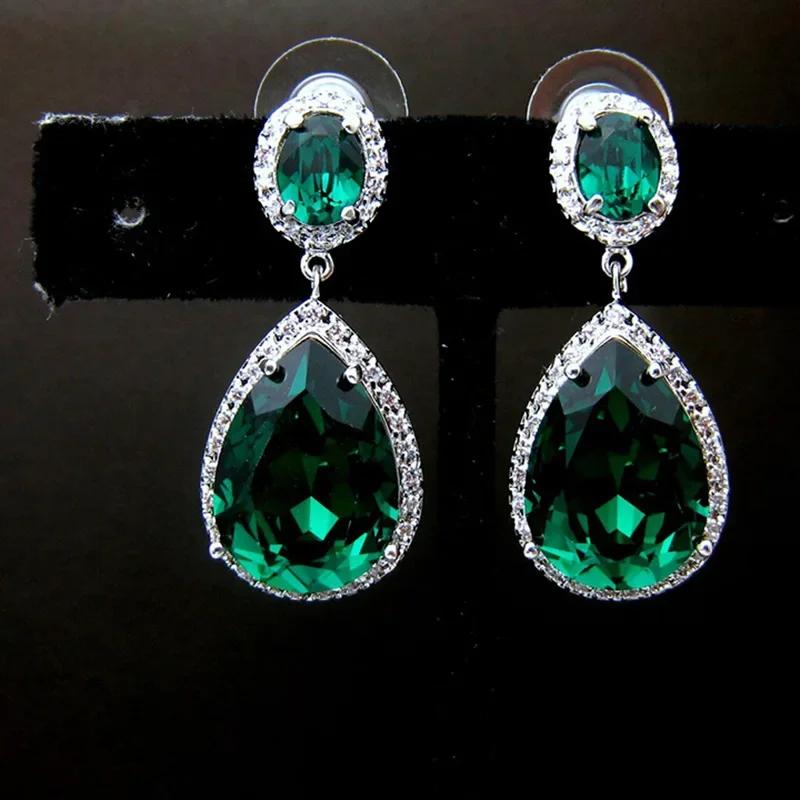 New Popular Women'S Pendant Emerald Earrings Retro Party Accessories With Bright Green Zirconia Elegant  Jewelry Gifts