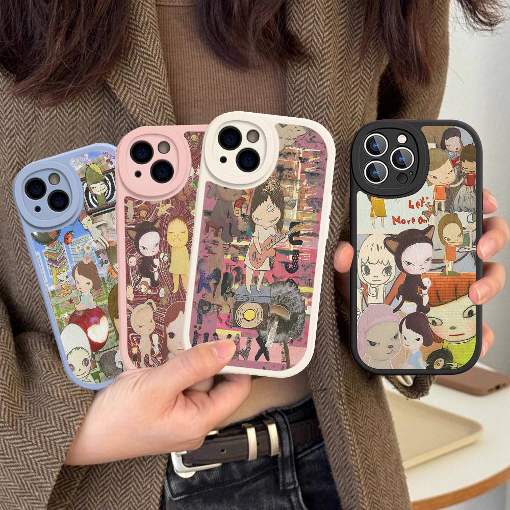 Y-yoshitomo Nara-A Retro Art PU Leather Phone Case For IPhone 16 15 14 13 12 11 Pro Max Plus Back Fundas