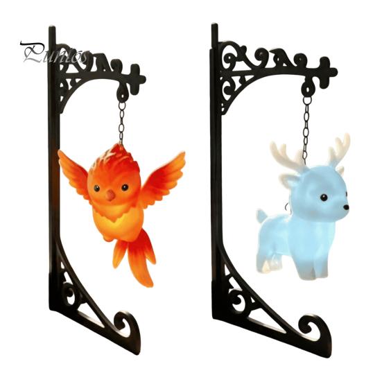 Birthday Surprise for Fans Magical Bookshelf Lamp with Owl Phoenix And Stag Figures, Vintage Iron Stand Warm Nighttime Reading Light, Light Decorative