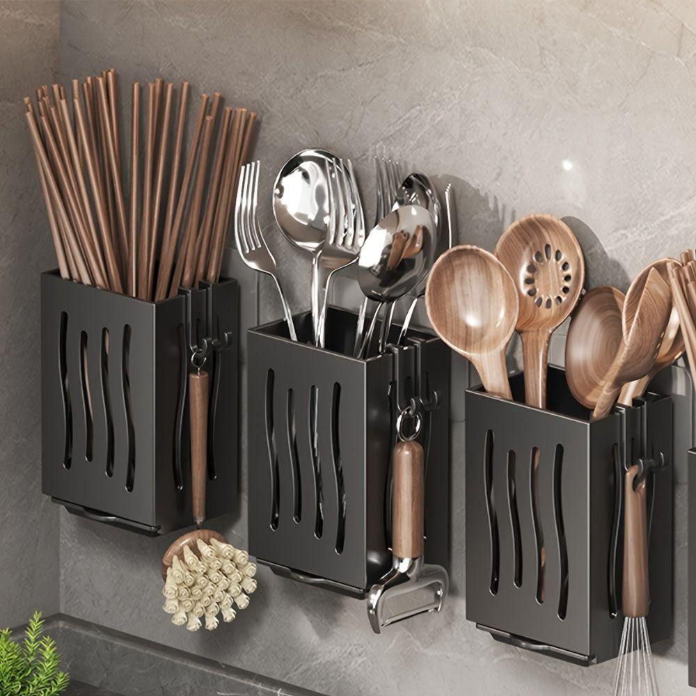 Wandmontierter Essstäbchenhalter Schwarz Besteckhalter Multifunktionaler Abtropf-Essstäbchenkorb für Zuhause