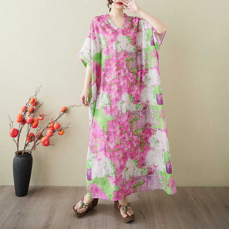 

Women s Vintage Long Dress with Cotton and Linen Patterns One size