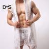 Menn Sexy hette Nattkjole Ermeløs Ensfarge Hollow Out Mesh Sommer Loungewear Snøring Nattkåpe Hjemmeklær