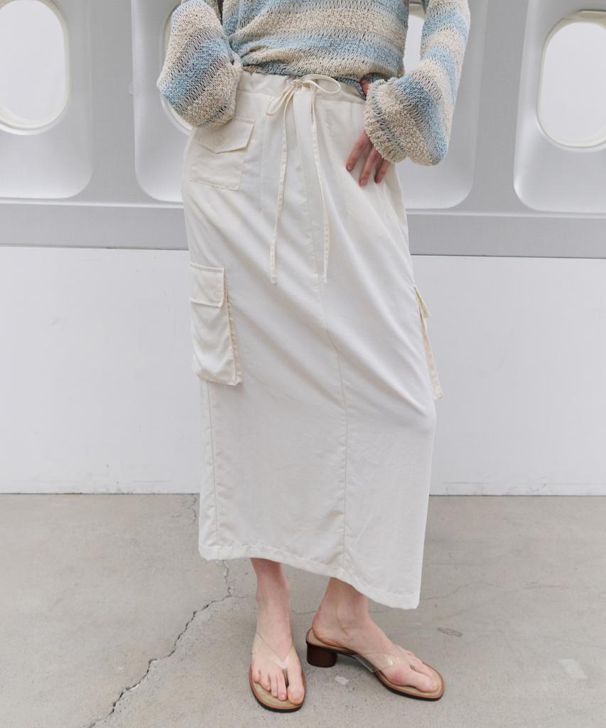 Toabe Three-Pocket Nylon Long Skirt (Cream)