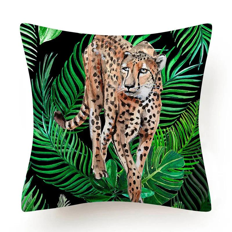 Polyester Tiger Leopardenmuster Kissenbezug Polsterung Sofakissen Palmblatt Tropischer Dschungel Heimdeko Bezug