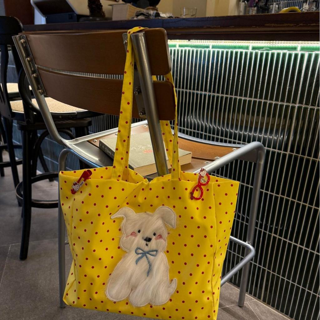 Cute polka dot puppy shoulder bag girls summer travel large capacity shopping handbag students large class bag
