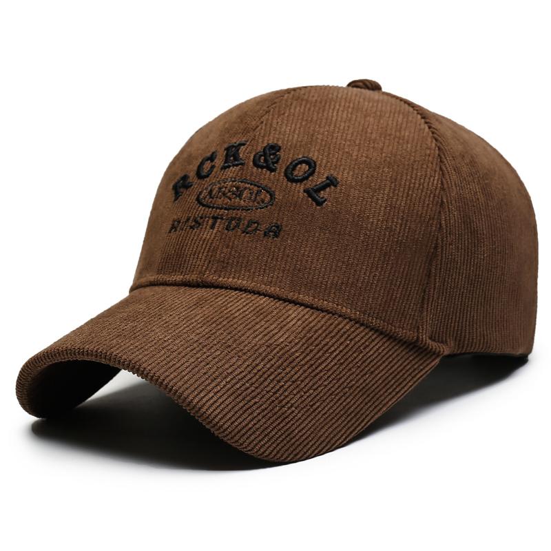 Number embroidery vintage corduroy solid-color baseball cap, unisex fashionable outdoor casual hard-top curved brim baseball hat