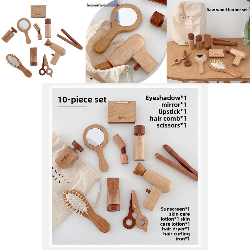 Funny Wooden Simulation Cosmetics And Hairdressing Props Children Toy Set For Kids Role Play