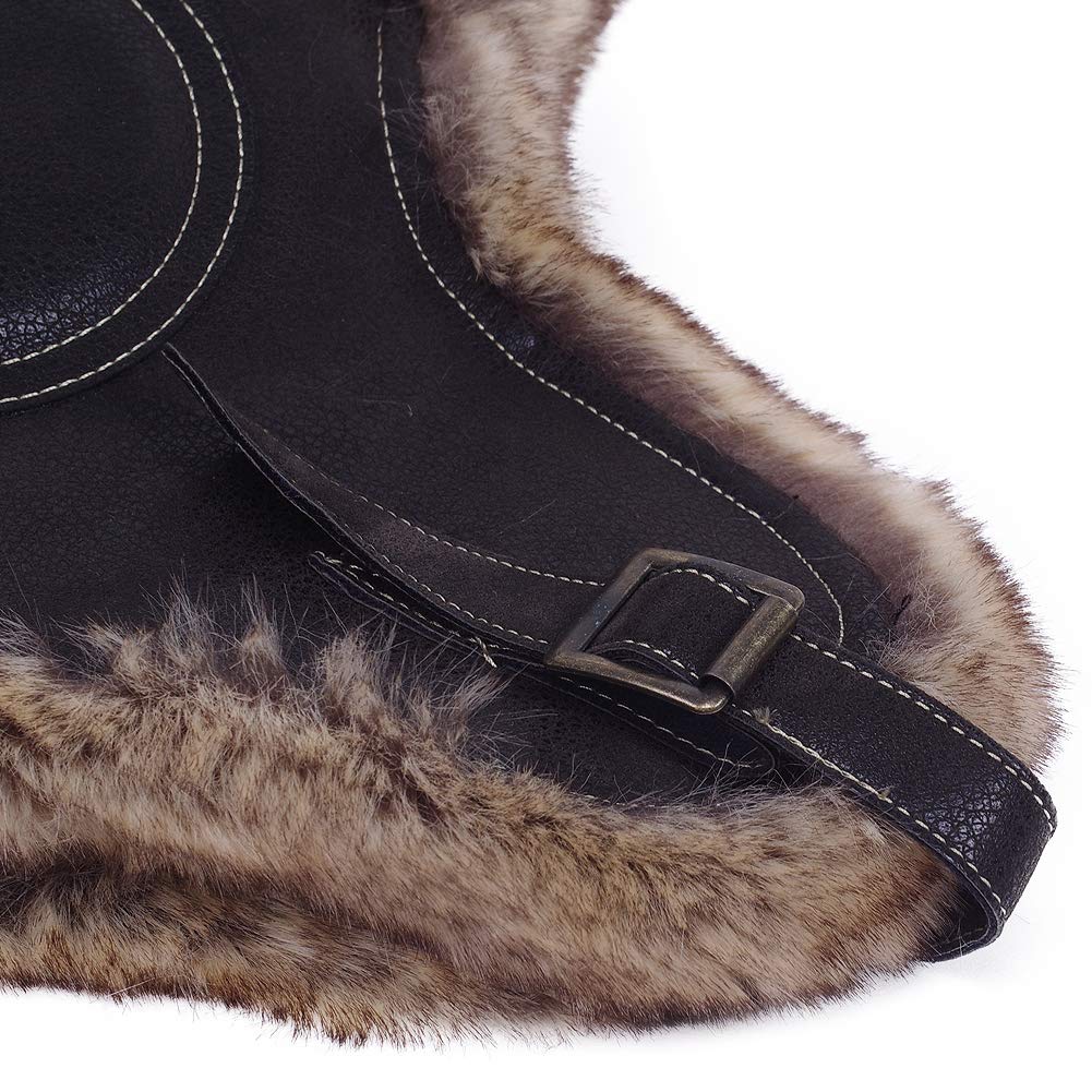 Pilot Russian Fur Pilot Cap Black Leather [Janey&Rubbins] Cap, Style, Warm, Earflaps, Lining, Skiing, Outdoor, Unisex, (L, #2)