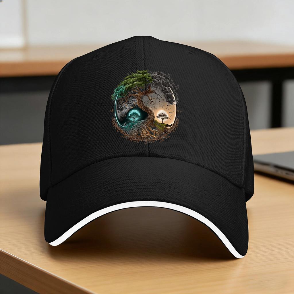 Tree Life Yin Yang Moon Sun Day And Night Bonsai Japanese Casual Baseball Cap Summer Unisex-Teens Y2K Retro Baseball Caps