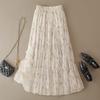 Sibaisha Women's High-Waist A-Line Floral Mesh Midi Skirt