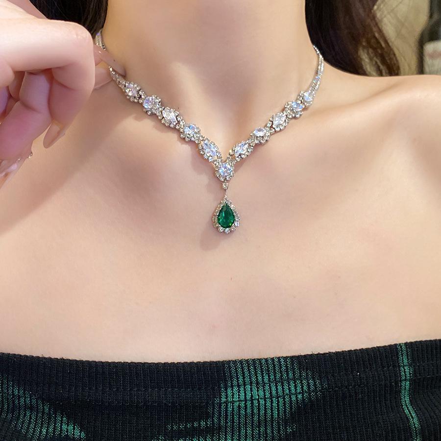 Crystal Tears Silver Necklace with Zircon Water Drop Pendant - Elegant Fashion Clavicle Chain