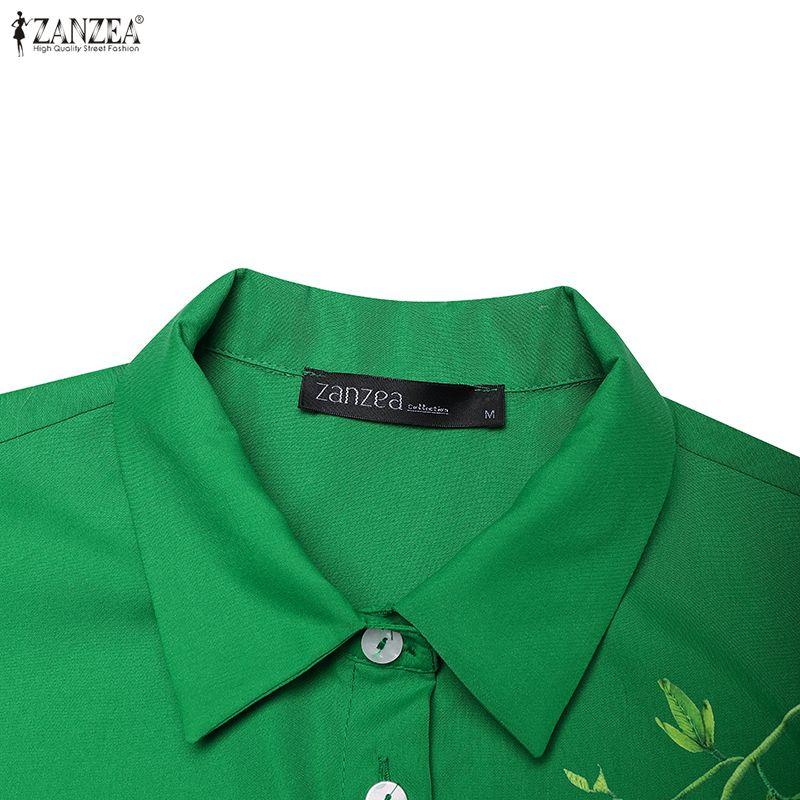 ZANZEA Women Casual Turn Down Collar Floral Print Short Sleeve Dress