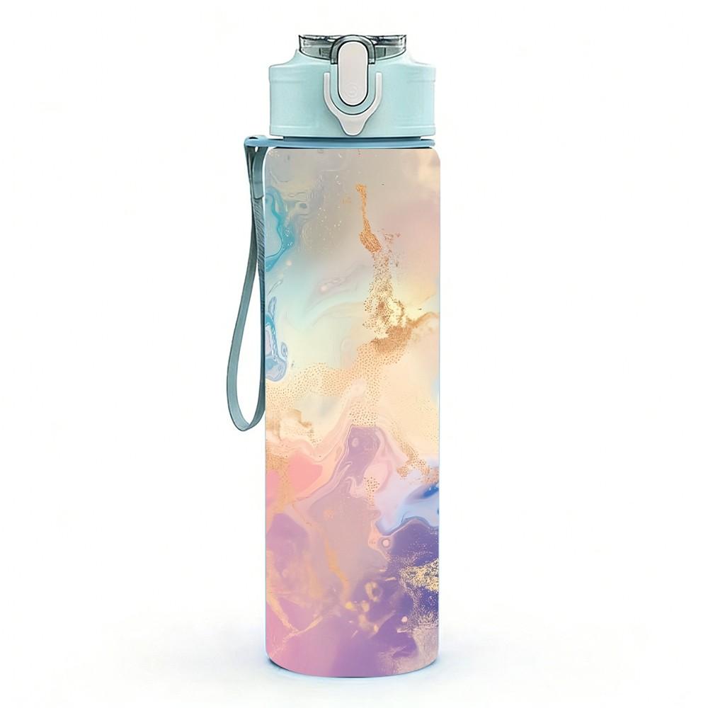 1PC Soft Pastel Cloud Swirl Abstract Gradient Art 750ml Color Plastic Sports Water Bottle Leakproof Flip Straw Lid Suitable for Sports Office Home Use