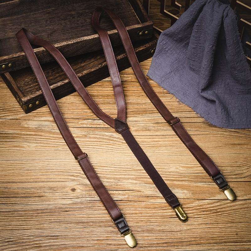 Old Fashion PU-läder Hängslen Bälte Med Elastiskt Band För Vuxna Tonåringar Unisex Olika Kläder Och Tillfällen Utklädning
