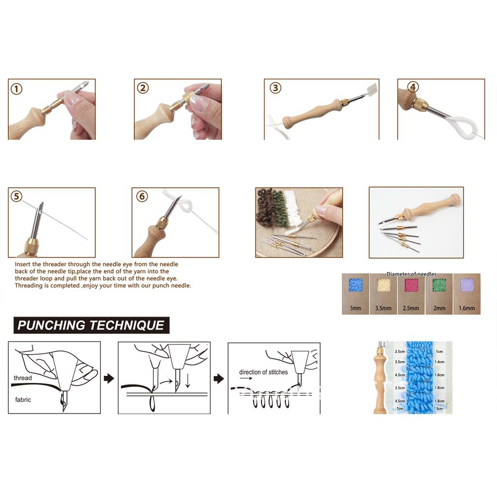 Wooden Handle Punch Needle with Needle Tips Embroidery Pens Sewing Embroidery Punch Needle Weaving Tools for Thread Yarn