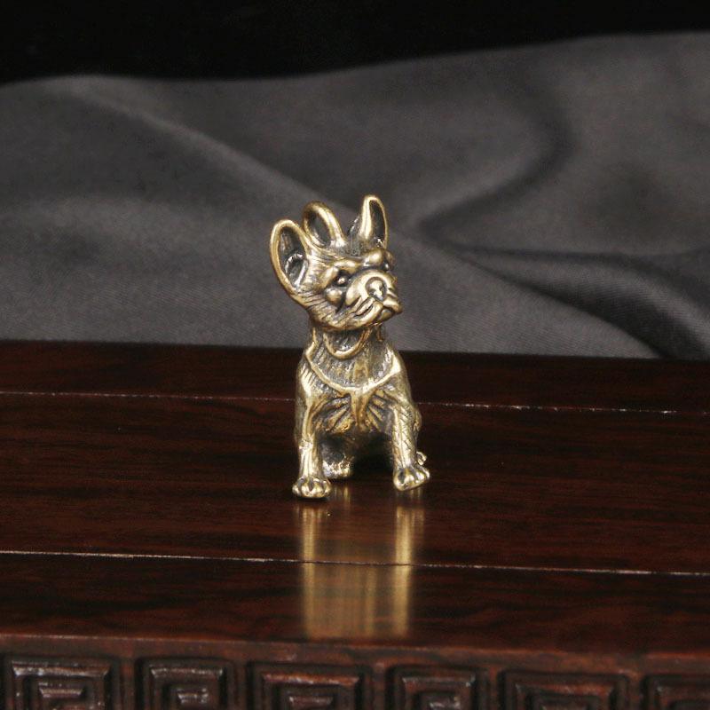 Retro Style Brass Mini Sharpei Dog Casting Animal Figurine Sculpture Home Office Room Desktop Decoration Collect Ornaments Gift