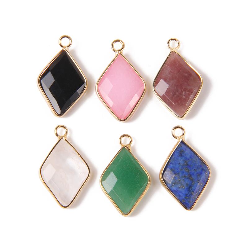 15X25MM Fashion Faceted Rhombus Pendant Natural Stone Lapis lazuli Charms for DIY Jewelry Making Necklace Earrings Wholesale