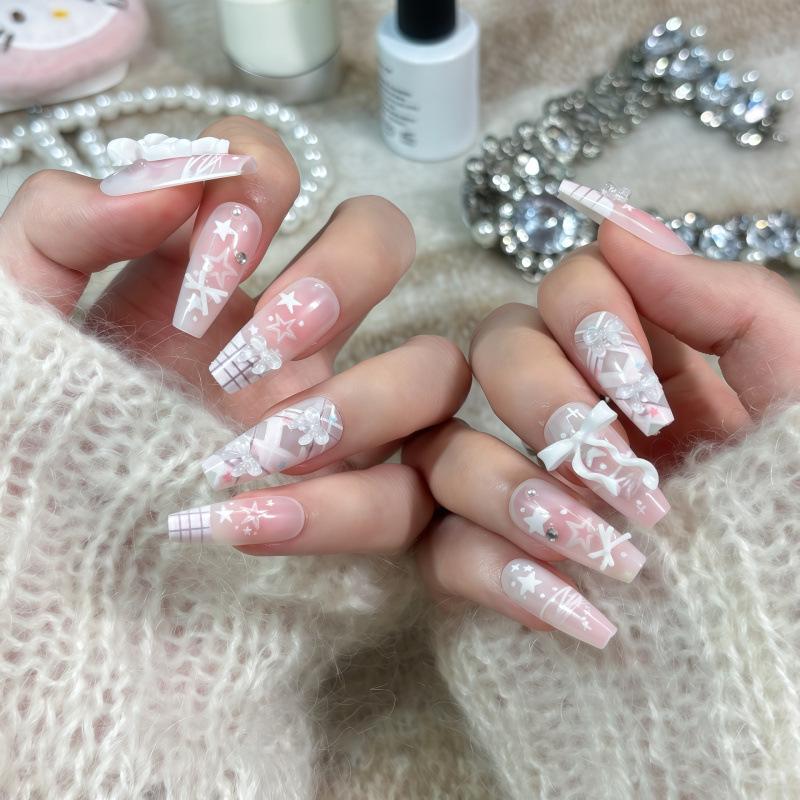 Handcrafted Sweet Tanggao Cat Eye Nails with Bow - High-End Removable Summer Nail Art