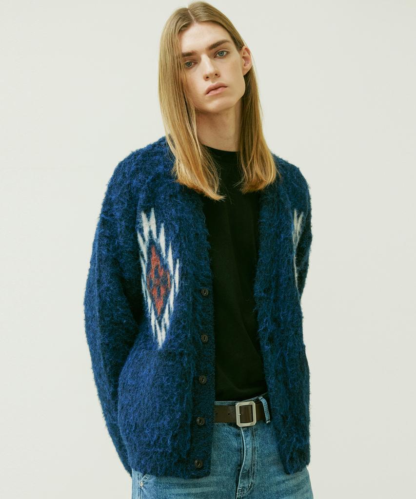 Knd Chimayo Pattern Bulky Brush Cardigan Navy