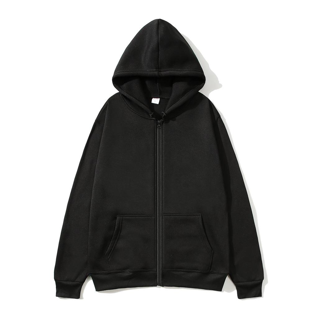 European & American Unisex Zip-Up Fleece Hoodie: Solid Color, Autumn/Winter Sportswear