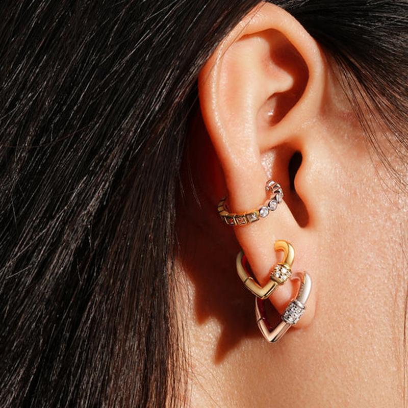 Perforation 925 Silver Ear Needle Minimalist Hoop Earrings Metallic Gold Earrings For Women CZ Fashion Jewelry