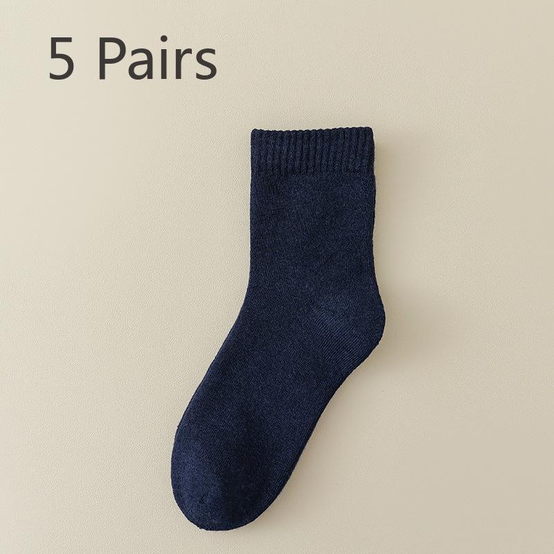 5 Paar warme und vielseitige Mid-Calf-Socken aus Fleece und mit verdickter Schlaufe für Damen im Herbst und Winter