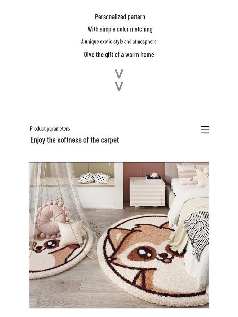 Runder Cartoon-Teppich im nordischen Stil für Wohnzimmer, Arbeitszimmer oder Schlafzimmer – Kinder-Couchtischmatte und Nachttischvorleger