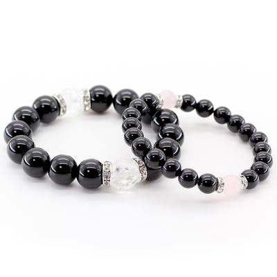 Onyx Prayer Beads Amulet Pair Bracelet Power Stone with Gift Paulownia Box [Ishiki] [b033]