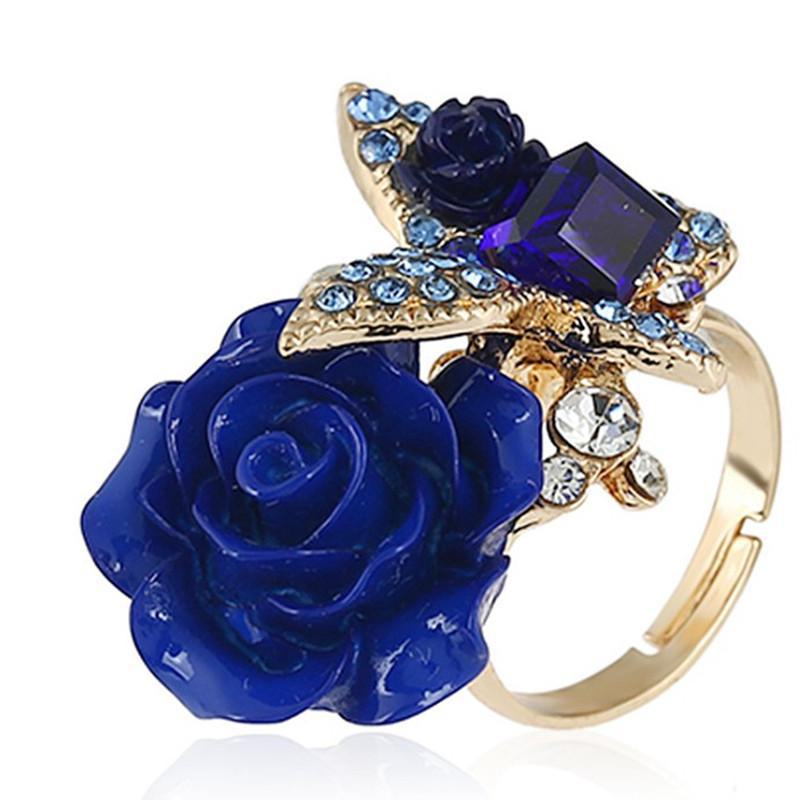 European & American Retro Butterfly Ring: Crystal Rose Flower Open Ring, Bohemian Style for Women