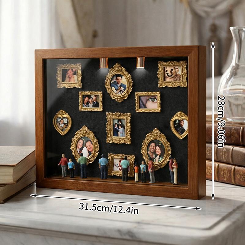 DIY Mini-Museum Silhouette Box, Familien-Erinnerungs-Po Vitrinenrahmen Silhouette Box mit Licht, Mini-Rahmen & Figuren