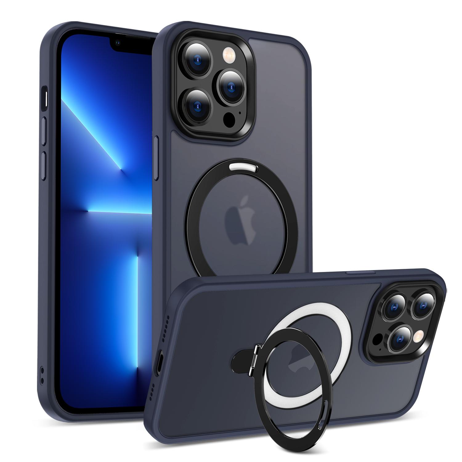 

For iPhone 13 Pro Max 6.7 inch Magnetic Invisible Kickstand Phone Case PC+TPU Drop Protection Cover Compatible with MagSafe Dark Blue