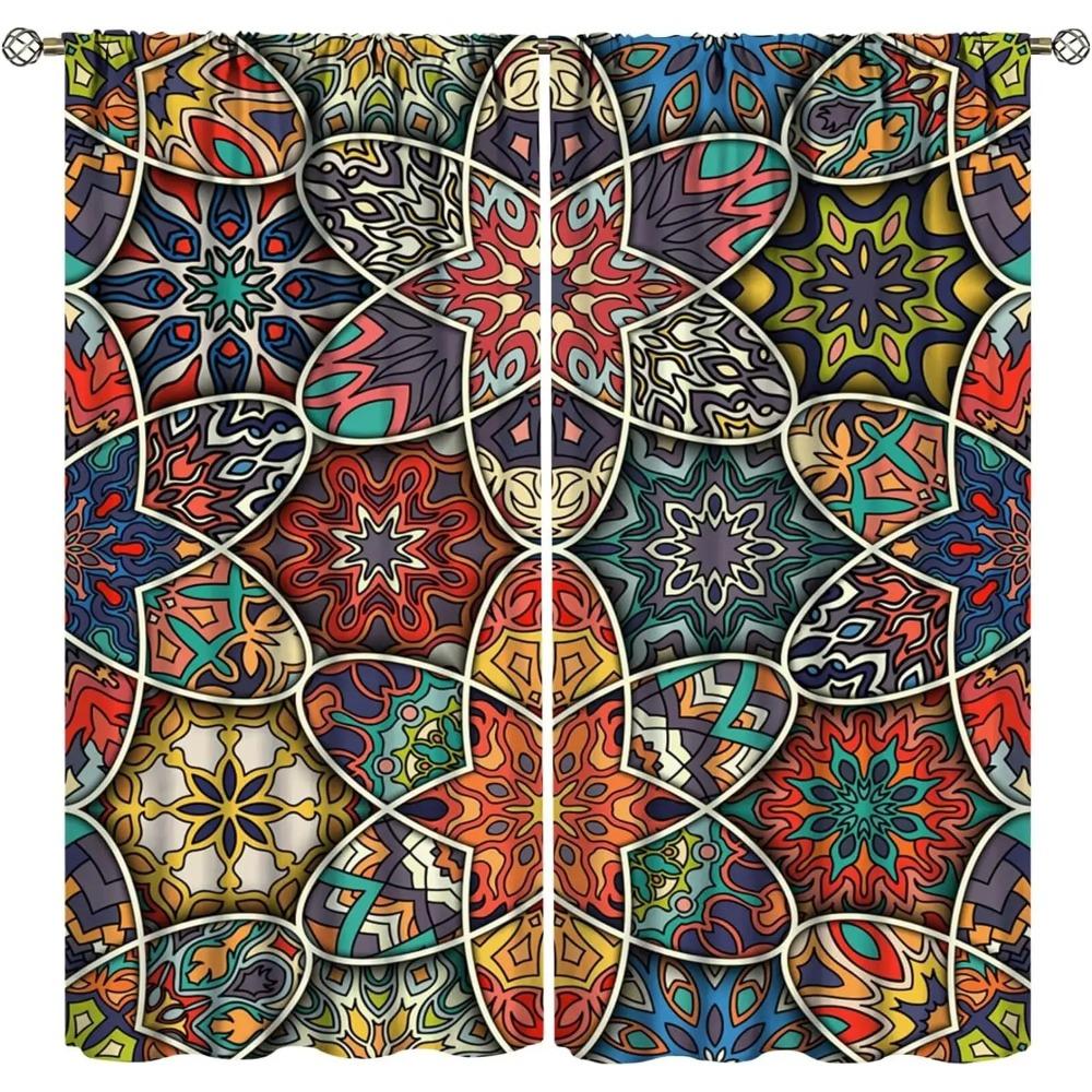 Southeast Asia Thai Floral Semi-blackout Curtains Colorful Bohemian Mandala Curtains Decor Bedroom Living Room Window Curtains