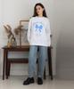 BONIEE [Fleece Lined] Ribbon Graphic Oversized Sweatshirt White