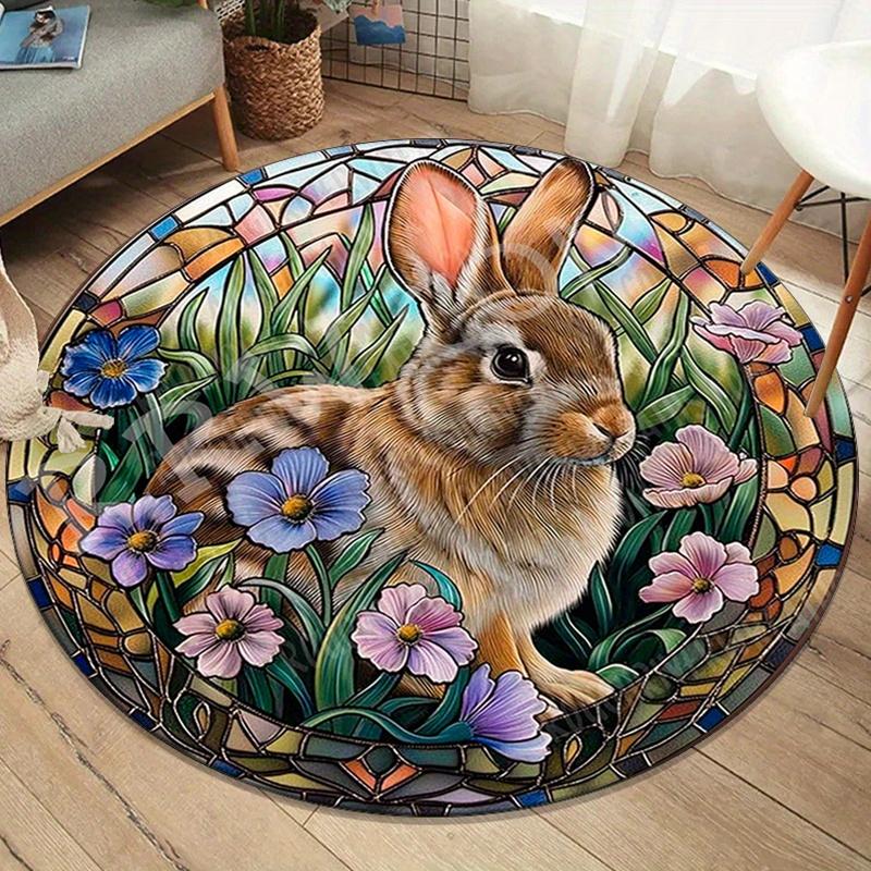 

Stained Glass Bunny Round Rug - Crystal Velvet, Perfect for Indoor & Outdoor Use, Bedroom, Living Room - Halloween 60cm-dia.