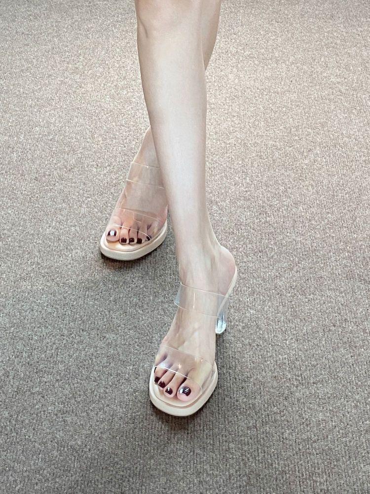 Summer high-heeled sandals fairy casual waterproof table slippers evening wind Korean version outside sandals