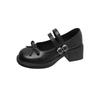 Hot Wind Thick Heel Mary Jane Shoes Women's Summer New Versatile Silver Bow Commuter Light Mouth Single Shoes