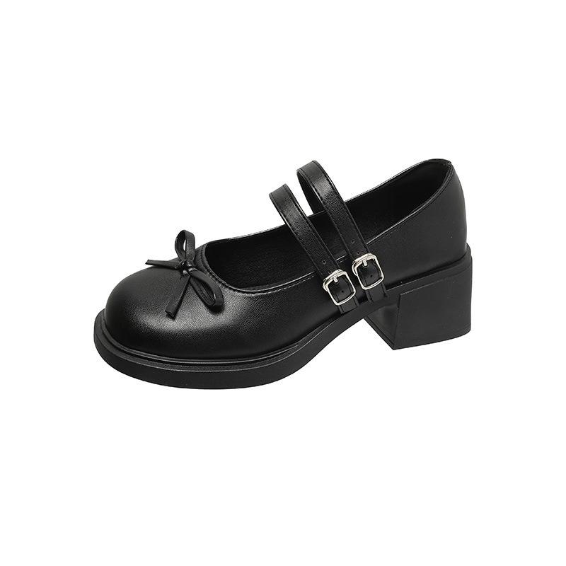Hot Wind Thick Heel Mary Jane Shoes Women's Summer New Versatile Silver Bow Commuter Light Mouth Single Shoes