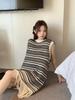 Summer 2025 Striped Sleeveless Knit Tassel Dress for Women