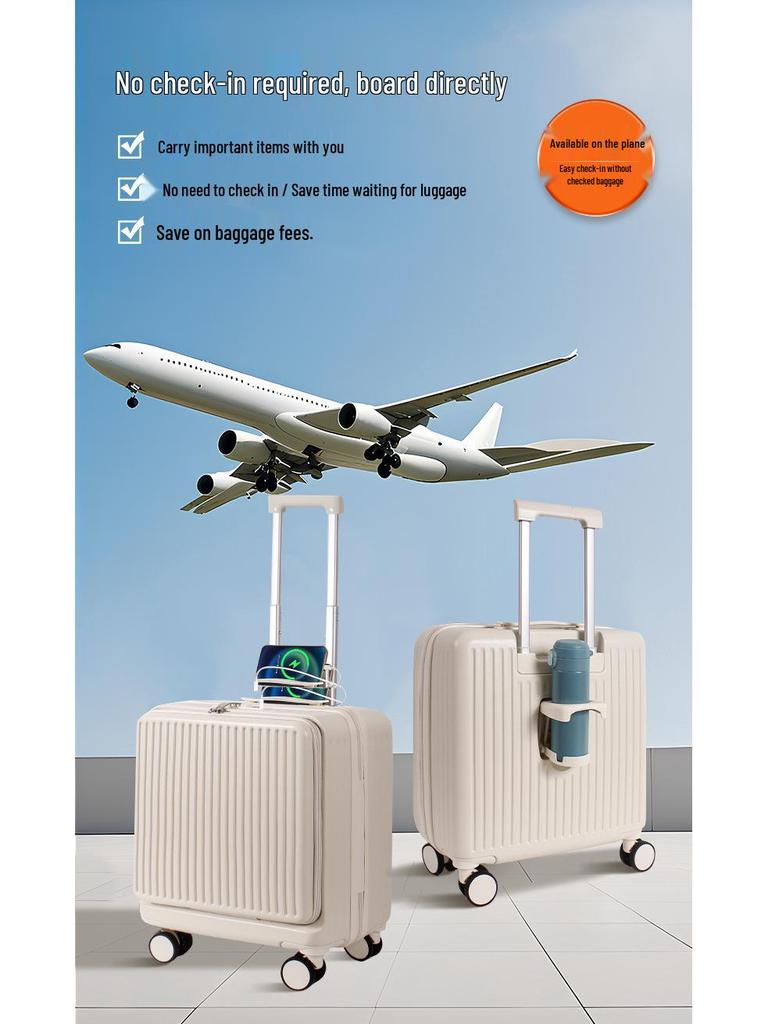 Side-Opening 18-Inch Large Cabin Trolley Case - Unisex Lightweight Carry-On with Password Protection