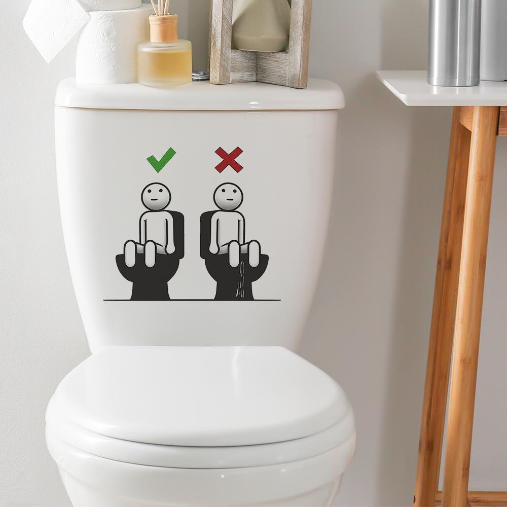 Whimsical Toilet Manners Sticker Bathroom Etiquette Guide Removable Waterproof Decal