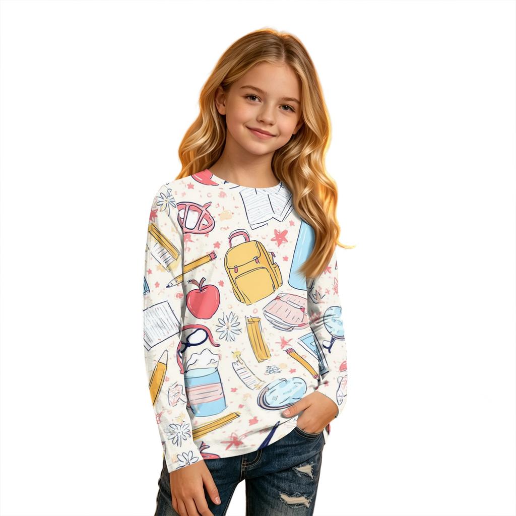 Kids Long Sleeve Round Neck Printed T-Shirt for Back to School